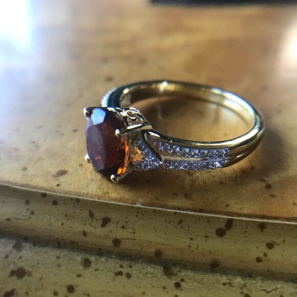 Natural Brazilian Cherry Citrine Sterling Silver Yellow Gold Vermeil Ring Size 9 - Picture 6 of 9